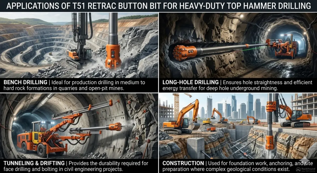 Applications Of T51 Retrac Button Bit For Heavy-Duty Top Hammer Drilling