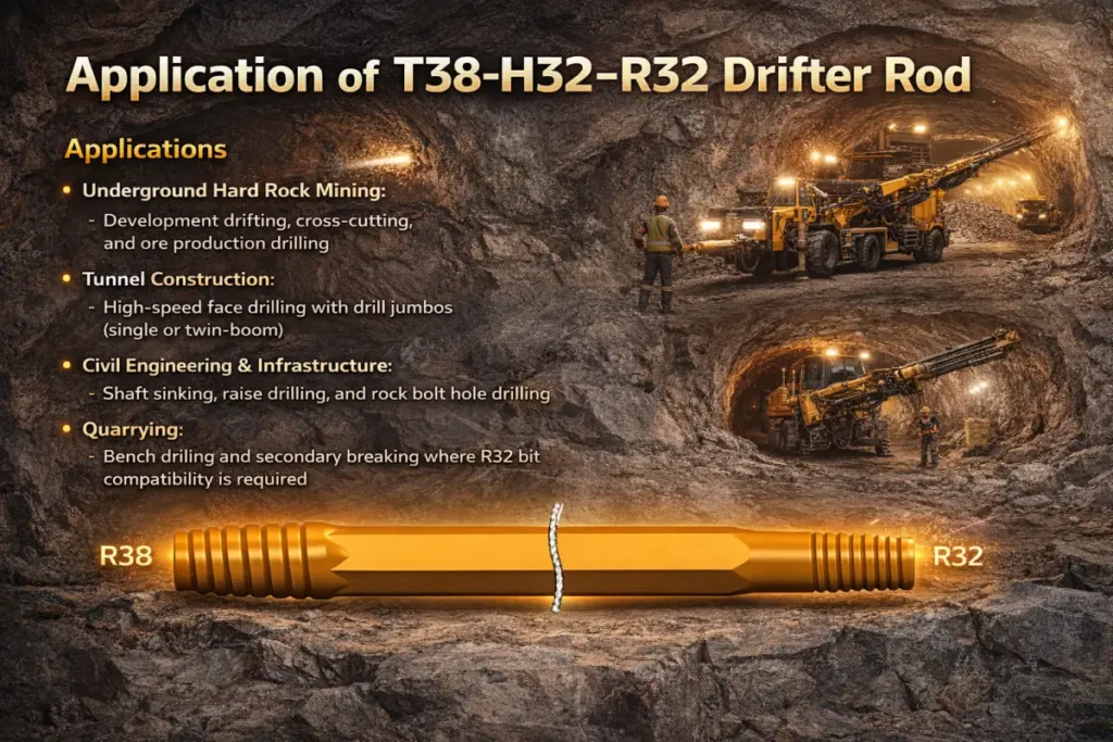 Applications of T38-H32-R32 Drifter Rod