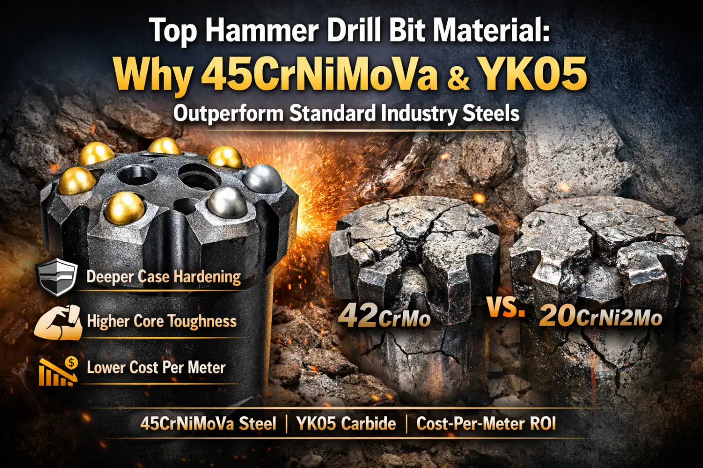 Top Hammer Drill Bit Material-Why 45CrNiMoVa & YK05 Outperform Standard Industry Steels