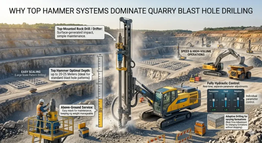 Why Top Hammer Systems Dominate Quarry Blast Hole Drilling
